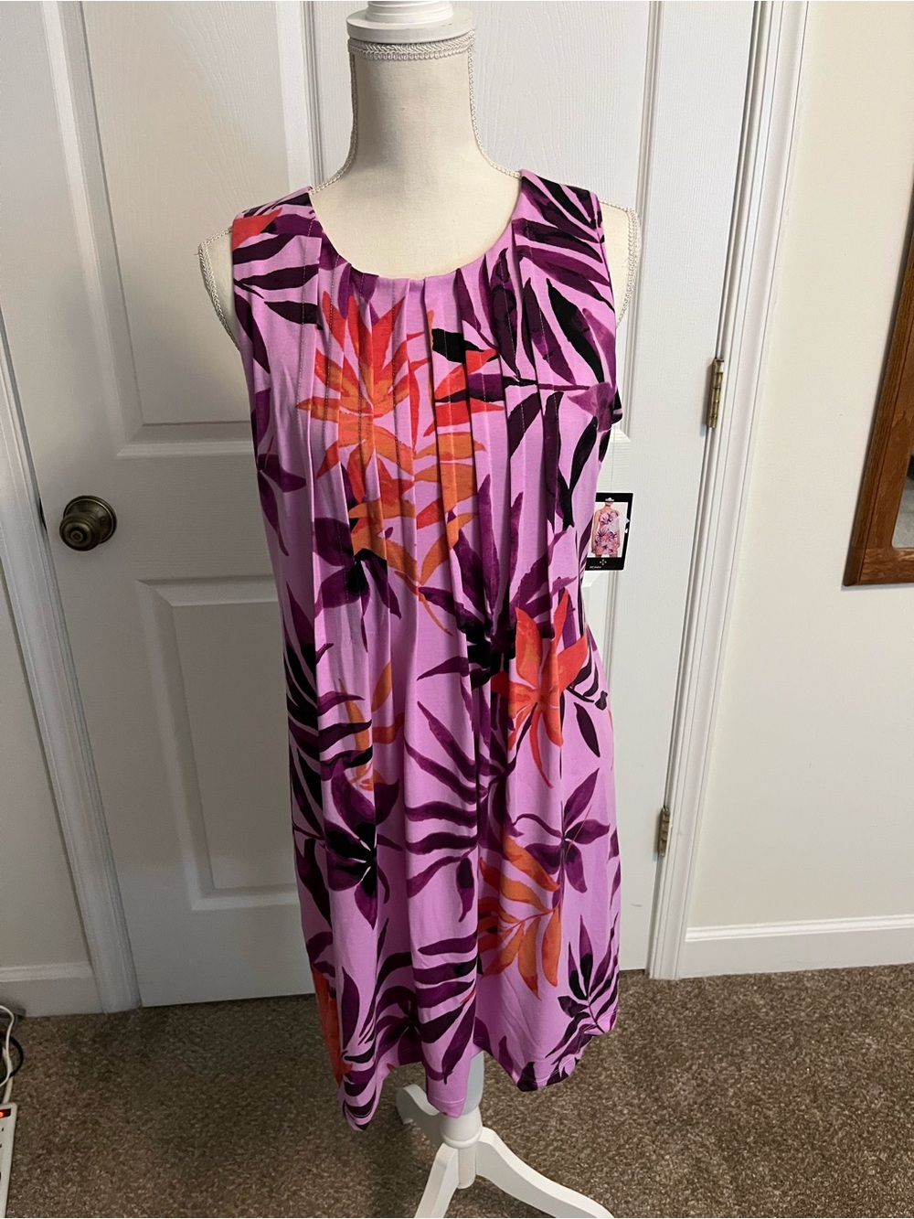 Ronni Nicole Sleeveless Floral Midi Dress in Lavender, Orange and Purple